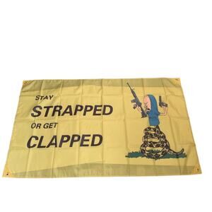 Beavis Stay Strapped Or Get Clapped Wall Decor Flag 3ft X 5ft 4 Brass Grommets